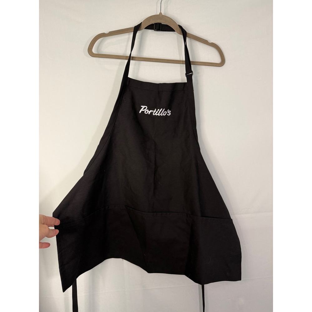 Portillo's Apron Unisex NS Black Excellent Embroidered Logo‎ 3-Pocket F10